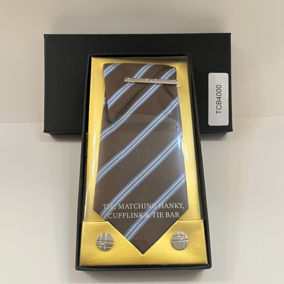 Men's Tie Gift Set W/ Pocket Square, Cufflinks & Tie Bar - New in Box - Picture 2 of 6